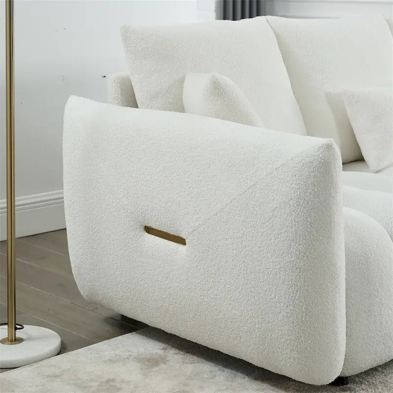 Canapé rembourré en tissu Teddy avec 3 coussins et structure en bois massif