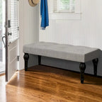 Banc de chevet capitonné de style français, avec pieds en colonnes romaines et pieds épais, idéal pour la chambre, le salon ou l'entrée.