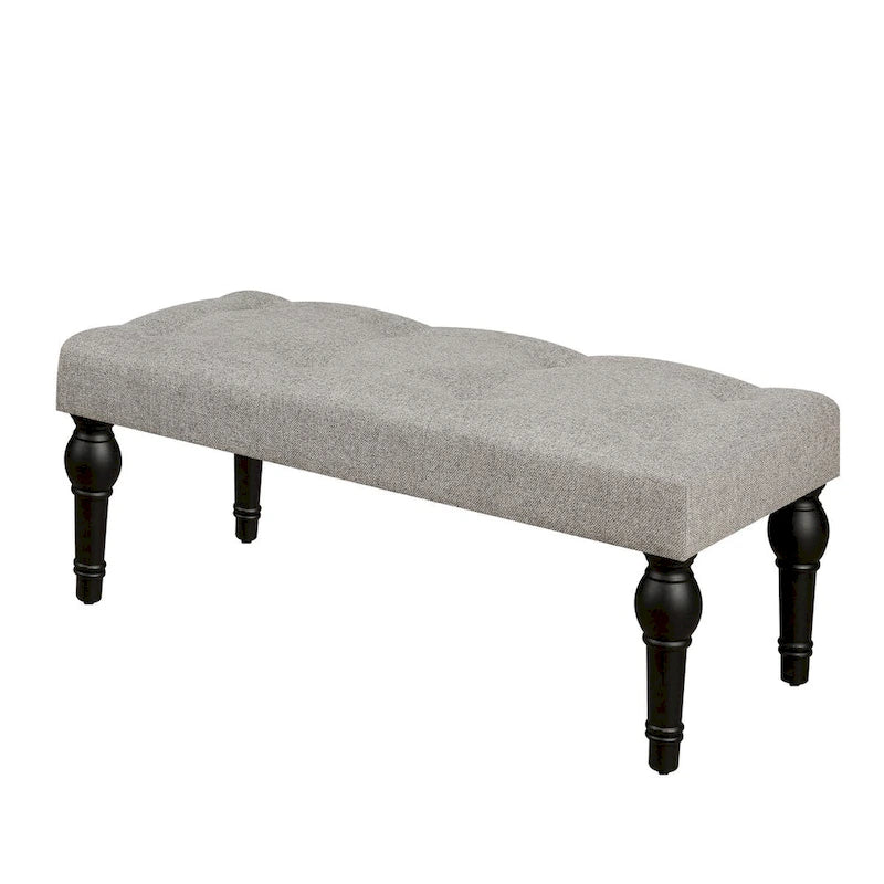 Banc de chevet capitonné de style français, avec pieds en colonnes romaines et pieds épais, idéal pour la chambre, le salon ou l'entrée.