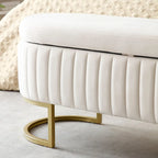 Banc de rangement pour chambre à coucher, banc ovale en velours capitonné au pied du lit avec pieds en métal doré, pouf de rangement de 50 cm