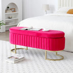 Banc de rangement pour chambre à coucher, banc ovale en velours capitonné au pied du lit avec pieds en métal doré, pouf de rangement de 50 cm