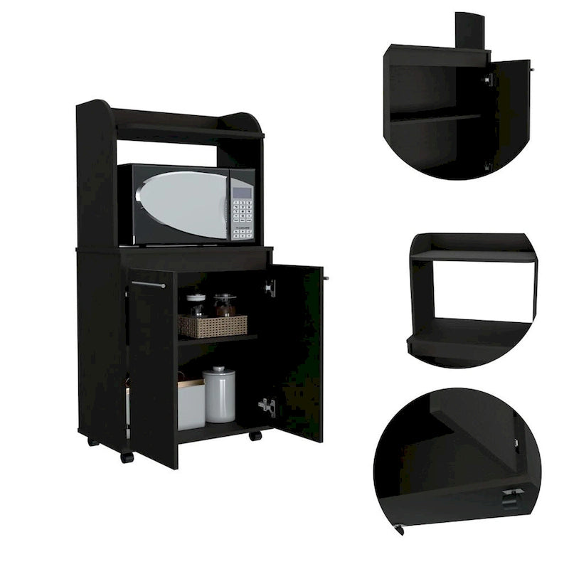 Meuble de cuisine moderne avec chariot pour micro-ondes, 1 étagère et 2 portes