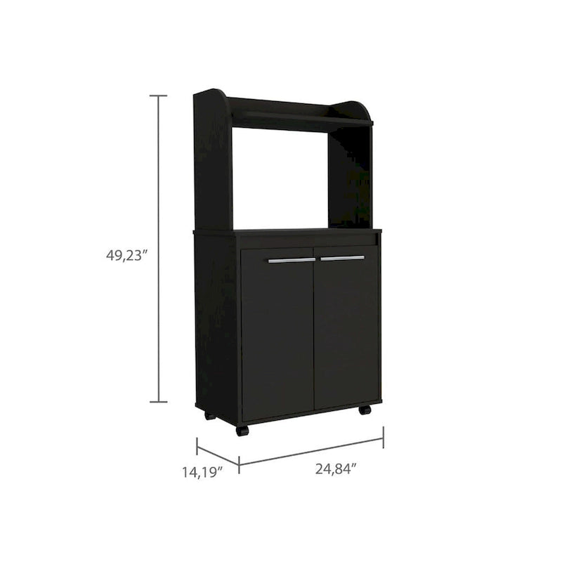 Meuble de cuisine moderne avec chariot pour micro-ondes, 1 étagère et 2 portes