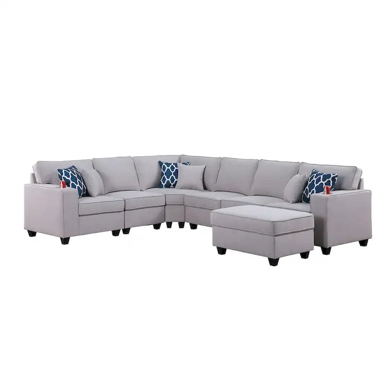 Canapé d'angle réversible 7 pièces en tissu gris clair