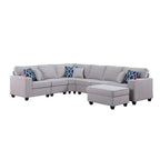 Canapé d'angle réversible 7 pièces en tissu gris clair