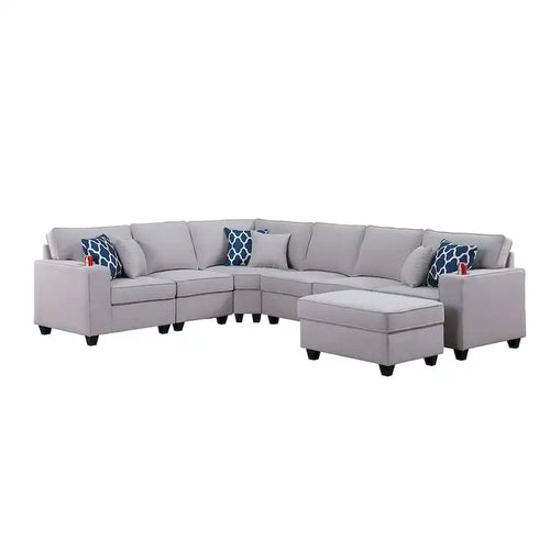 Canapé d'angle réversible 7 pièces en tissu gris clair
