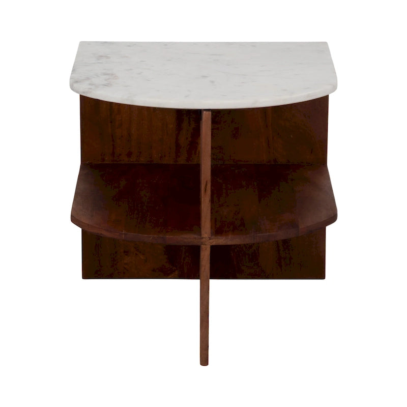 Table d'appoint demi-ronde Sagebrook Home moderne en bois/marbre brun neutre - 51 x 51 x 51 cm