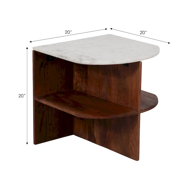 Table d'appoint demi-ronde Sagebrook Home moderne en bois/marbre brun neutre - 51 x 51 x 51 cm