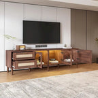 Meuble TV d'inspiration rotin avec grand espace de rangement et montage facile