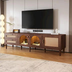 Meuble TV d'inspiration rotin avec grand espace de rangement et montage facile