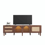 Meuble TV d'inspiration rotin avec grand espace de rangement et montage facile