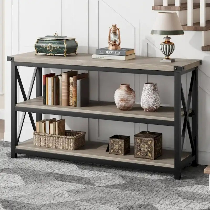 Table console étroite à 3 niveaux (47,2 cm) avec structure en métal