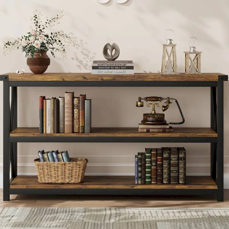 Table console étroite à 3 niveaux (47,2 cm) avec structure en métal