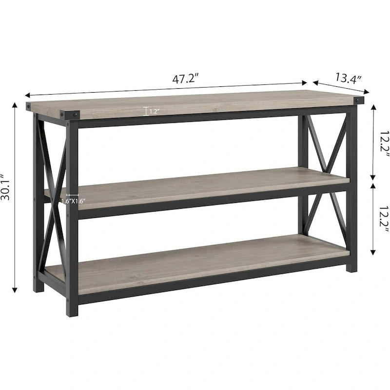 Table console étroite à 3 niveaux (47,2 cm) avec structure en métal