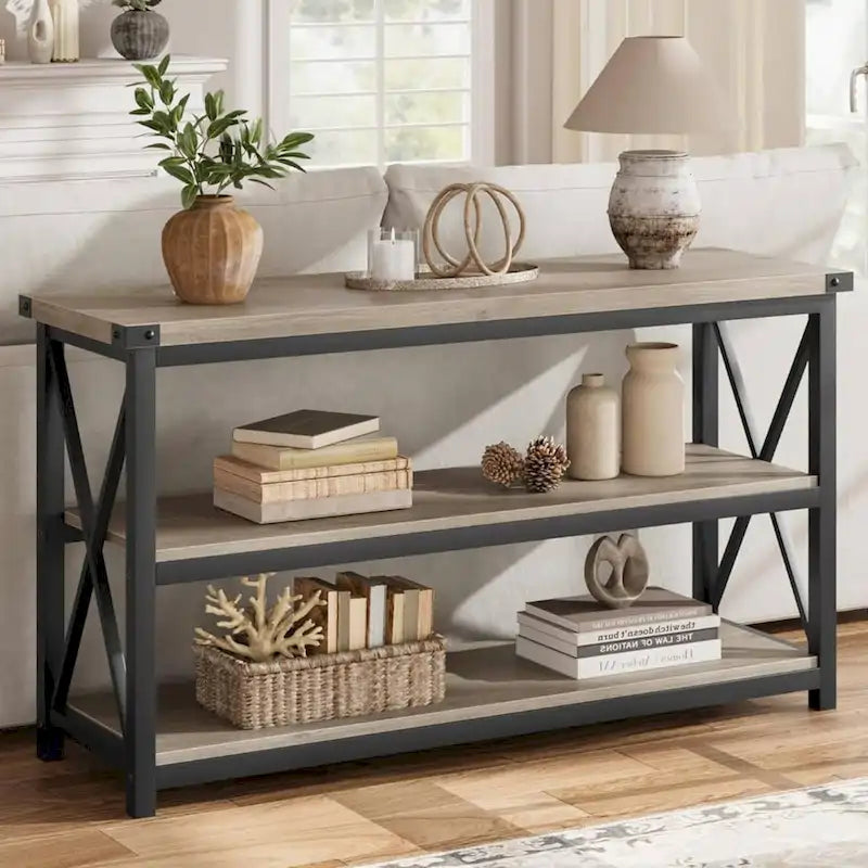 Table console étroite à 3 niveaux (47,2 cm) avec structure en métal