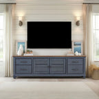 Meuble TV Bridgevine Home Americana 84 po pour téléviseurs jusqu'à 90 pouces, aucun assemblage requis, finition bleu velours côtelé