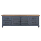 Meuble TV Bridgevine Home Americana 84 po pour téléviseurs jusqu'à 90 pouces, aucun assemblage requis, finition bleu velours côtelé