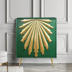 Buffet de salle à manger moderne et glamour en bois massif, à deux portes, motif soleil.