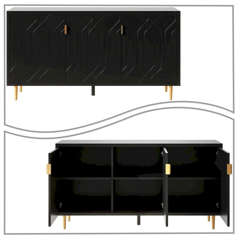Buffet élégant en bois de style Mid-Century avec trois étagères intérieures
