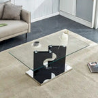 Table rectangulaire moderne et élégante de 47,2 x 25,5 x 18 cm avec plateau en verre trempé et pieds en MDF noir pour salon