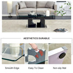Table rectangulaire moderne et élégante de 47,2 x 25,5 x 18 cm avec plateau en verre trempé et pieds en MDF noir pour salon