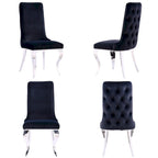 Chaises de salle à manger noires et argentées avec revêtement en velours doux et pieds en métal