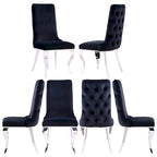 Chaises de salle à manger noires et argentées avec revêtement en velours doux et pieds en métal