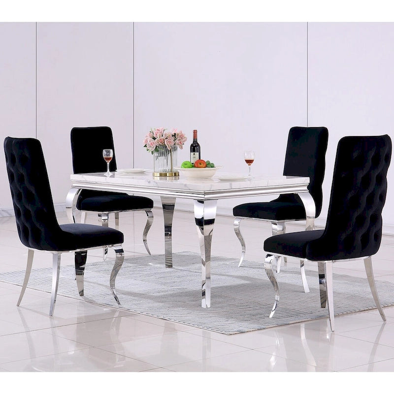Chaises de salle à manger noires et argentées avec revêtement en velours doux et pieds en métal