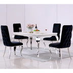 Chaises de salle à manger noires et argentées avec revêtement en velours doux et pieds en métal
