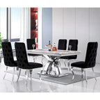 Chaises de salle à manger noires et argentées avec revêtement en velours doux et pieds en métal