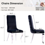 Chaises de salle à manger noires et argentées avec revêtement en velours doux et pieds en métal