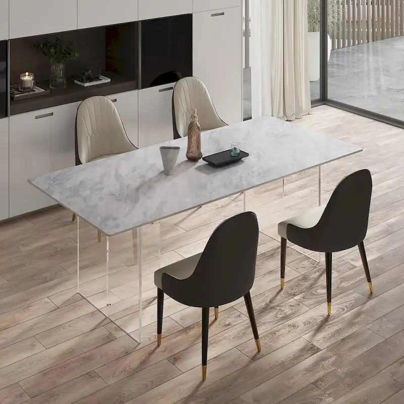 Table de salle à manger rectangulaire italienne moderne et luxueuse de 1,8 m en pierre frittée avec pied en acrylique - 1,8 m