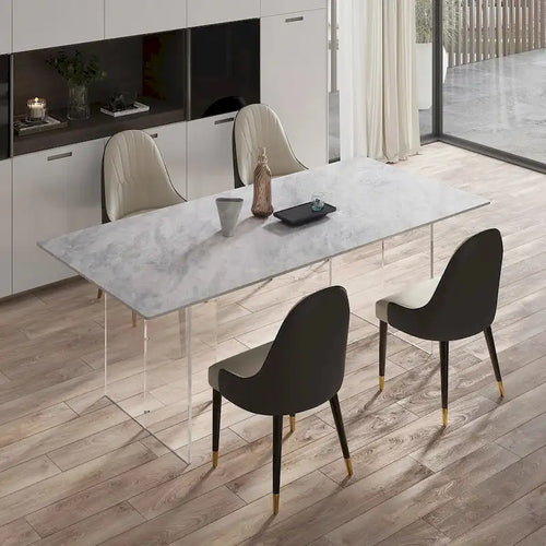 Table de salle à manger rectangulaire italienne moderne et luxueuse de 1,8 m en pierre frittée avec pied en acrylique - 1,8 m
