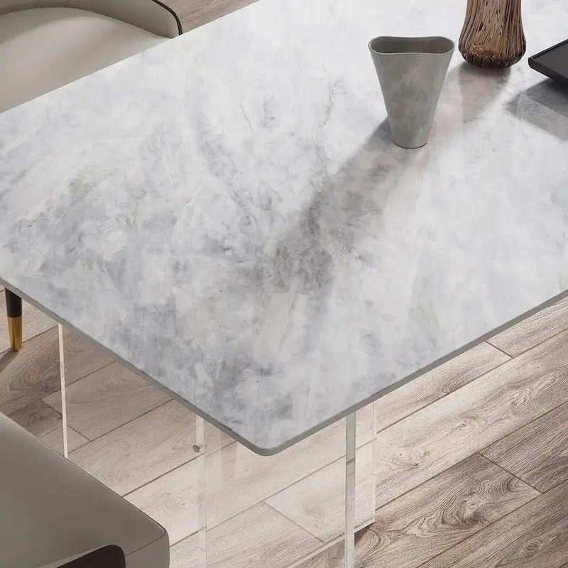 Table de salle à manger rectangulaire italienne moderne et luxueuse de 1,8 m en pierre frittée avec pied en acrylique - 1,8 m
