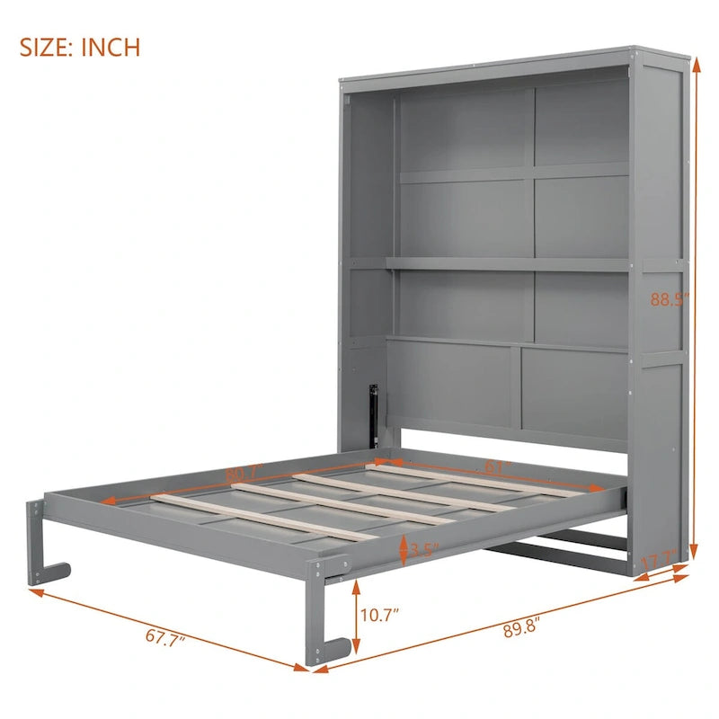 Étagères murales escamotables pour lit Queen Size, cadre de lit escamotable se repliant facilement dans un meuble en bois, avec support de matelas