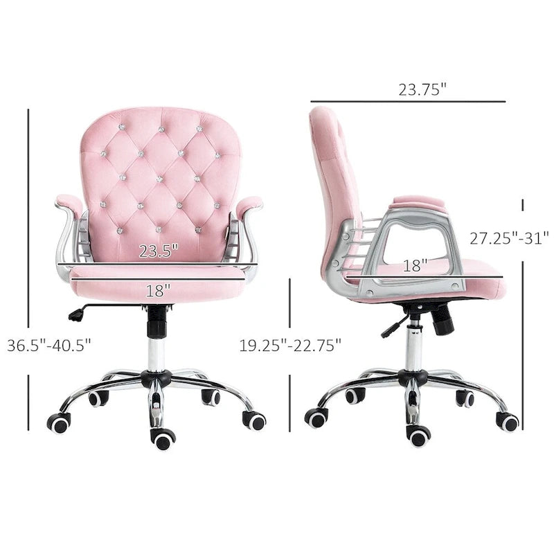 Chaise de bureau à hauteur réglable en velours avec accoudoirs rembourrés et roulettes - Non disponible