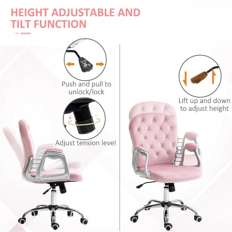 Chaise de bureau à hauteur réglable en velours avec accoudoirs rembourrés et roulettes - Non disponible