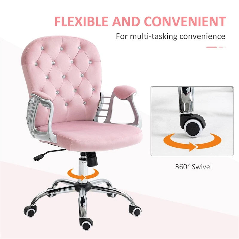 Chaise de bureau à hauteur réglable en velours avec accoudoirs rembourrés et roulettes - Non disponible