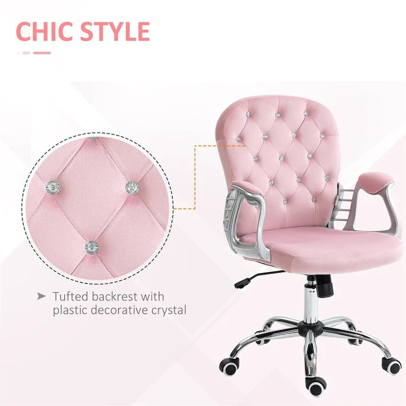 Chaise de bureau à hauteur réglable en velours avec accoudoirs rembourrés et roulettes - Non disponible