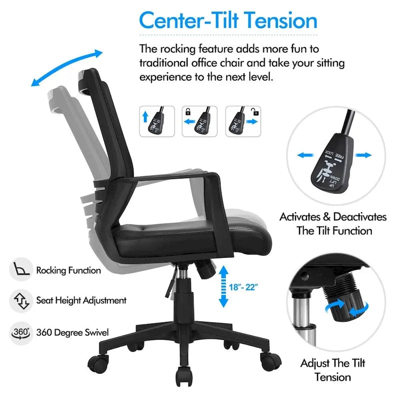 Chaise de bureau ergonomique réglable en maille Yaheetech avec soutien lombaire
