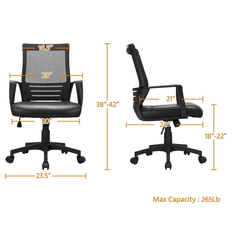 Chaise de bureau ergonomique réglable en maille Yaheetech avec soutien lombaire