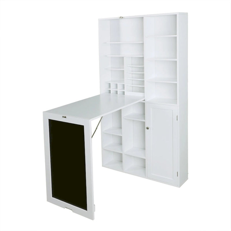 Bureau pliable Utopia Alley avec grand compartiment de rangement et étagères inférieures, bureau d'ordinateur, blanc