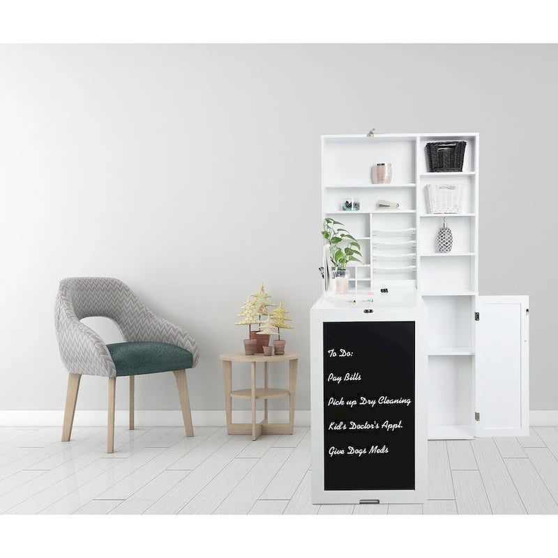 Bureau pliable Utopia Alley avec grand compartiment de rangement et étagères inférieures, bureau d'ordinateur, blanc
