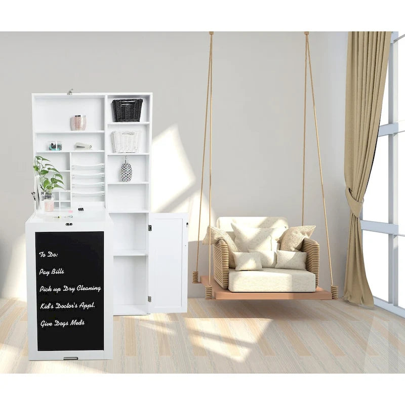 Bureau pliable Utopia Alley avec grand compartiment de rangement et étagères inférieures, bureau d'ordinateur, blanc