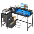 Bureau en L avec prises électriques et éclairage LED