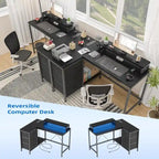 Bureau en L avec prises électriques et éclairage LED
