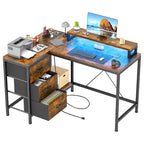 Bureau en L avec prises électriques et éclairage LED