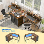 Bureau en L avec prises électriques et éclairage LED