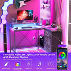 Bureau en L avec prises électriques et éclairage LED