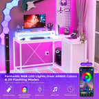Bureau en L avec prises électriques et éclairage LED